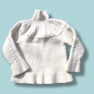 Arket White Boiled Wool Turtleneck Sweater with Pom-pom details Swedish Sz. S